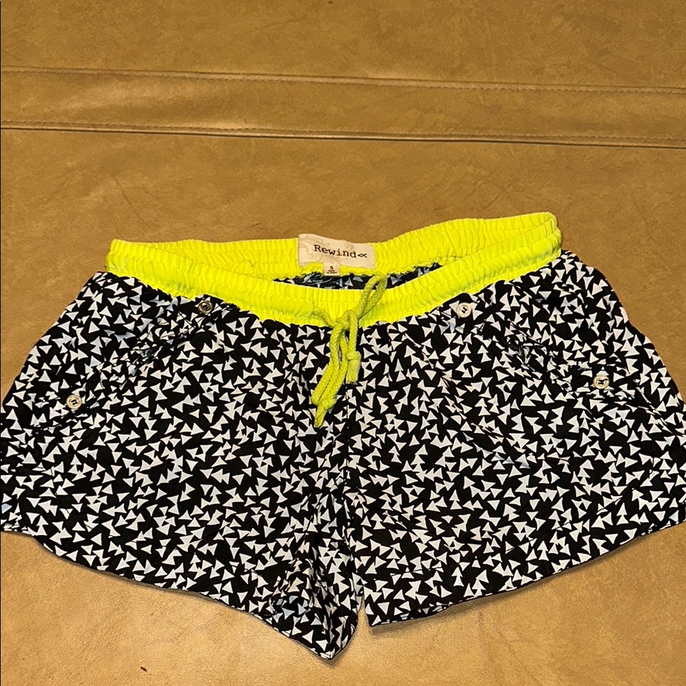 Rewind Athletic Black and White Shorts with Elastic Waistband